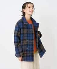 NHVAE33690 GIANNI LO GIUDICE(小さいサイズ)(メゾン ドゥ サンク) ループチェックウールコート ネイビー系