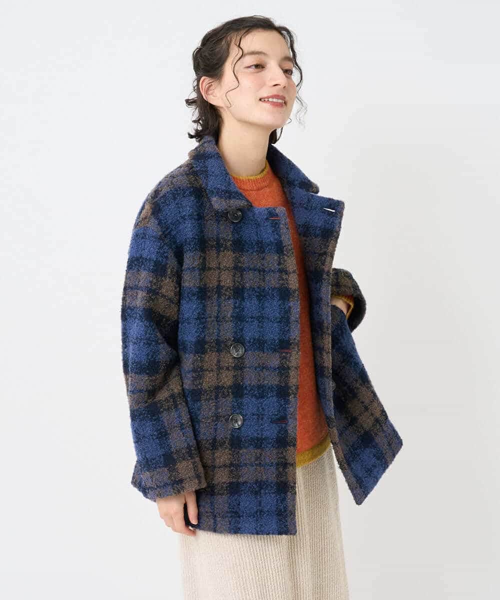 NHVAE33690 GIANNI LO GIUDICE(小さいサイズ)(メゾン ドゥ サンク) ループチェックウールコート ネイビー系