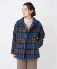 NHVAE33690 GIANNI LO GIUDICE(小さいサイズ)(メゾン ドゥ サンク) ループチェックウールコート ネイビー系