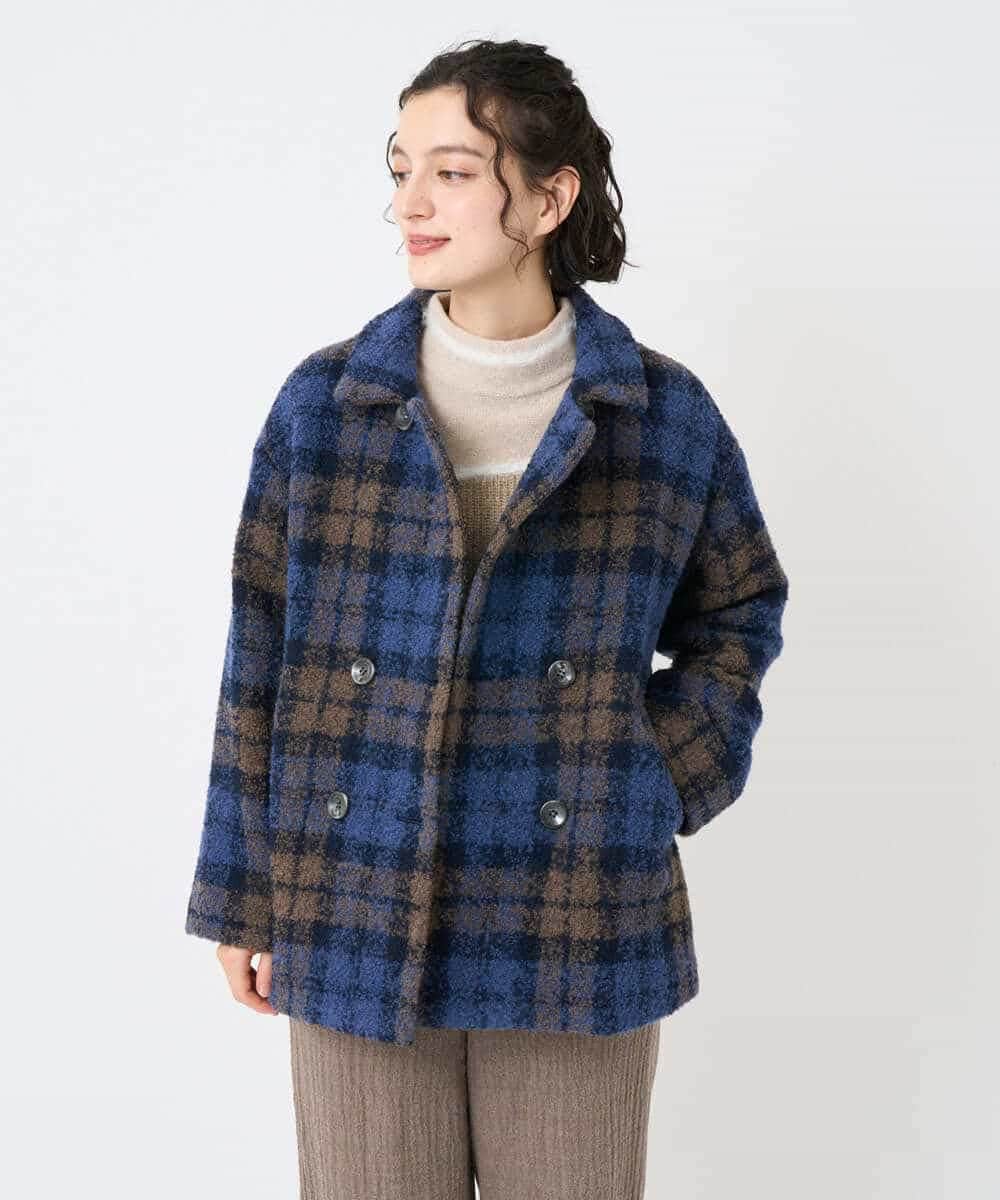 NHVAE33690 GIANNI LO GIUDICE(小さいサイズ)(メゾン ドゥ サンク) ループチェックウールコート ネイビー系