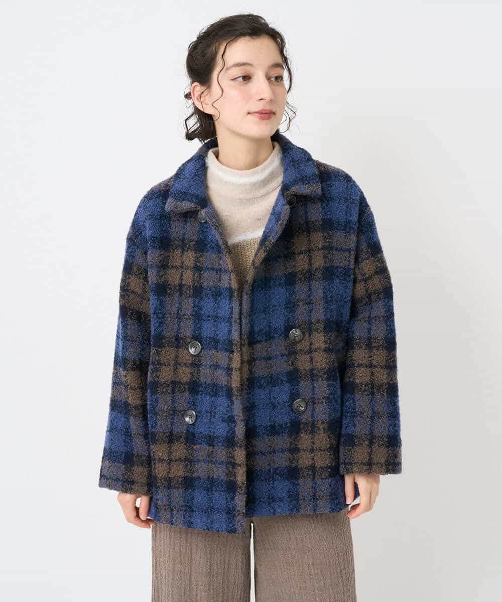 NHVAE33690 GIANNI LO GIUDICE(小さいサイズ)(メゾン ドゥ サンク) ループチェックウールコート ネイビー系