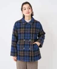 NHVAE33690 GIANNI LO GIUDICE(小さいサイズ)(メゾン ドゥ サンク) ループチェックウールコート ネイビー系