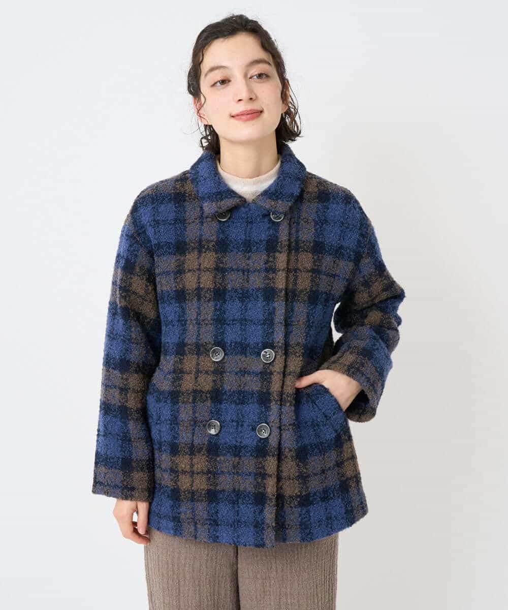 NHVAE33690 GIANNI LO GIUDICE(小さいサイズ)(メゾン ドゥ サンク) ループチェックウールコート ネイビー系