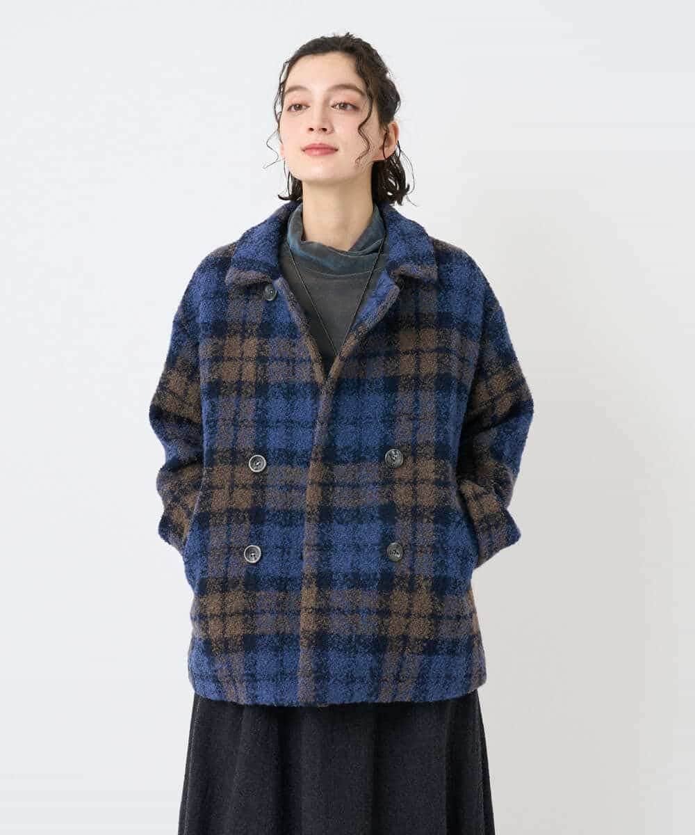 NHVAE33690 GIANNI LO GIUDICE(小さいサイズ)(メゾン ドゥ サンク) ループチェックウールコート ネイビー系