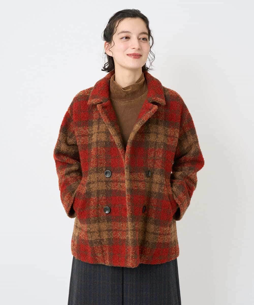 NHVAE33690 GIANNI LO GIUDICE(小さいサイズ)(メゾン ドゥ サンク) ループチェックウールコート ネイビー系