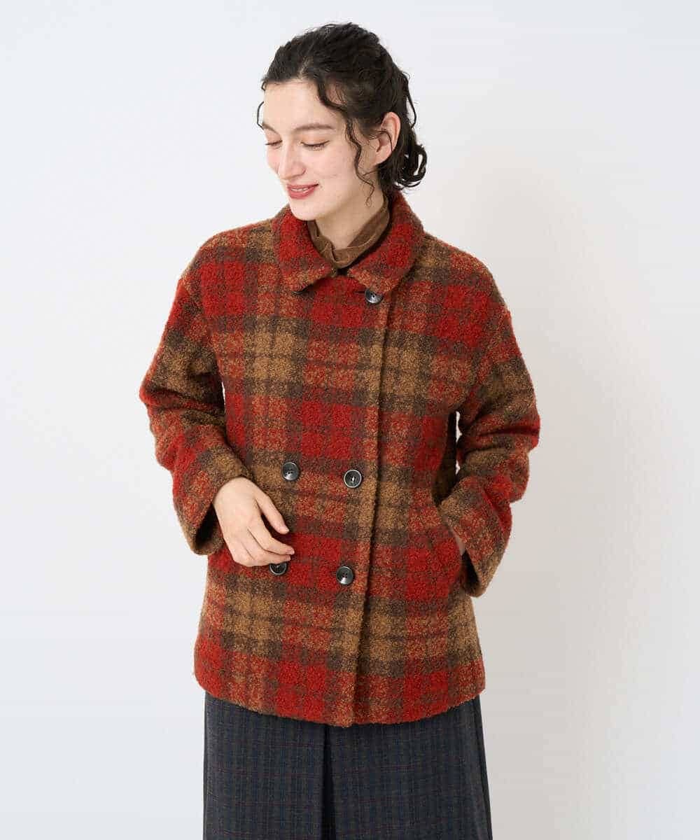 NHVAE33690 GIANNI LO GIUDICE(小さいサイズ)(メゾン ドゥ サンク) ループチェックウールコート ネイビー系