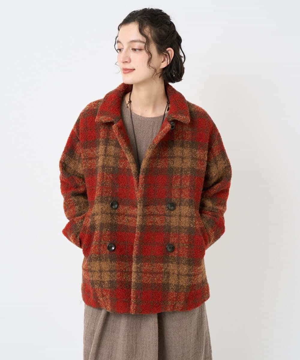 NHVAE33690 GIANNI LO GIUDICE(小さいサイズ)(メゾン ドゥ サンク) ループチェックウールコート ネイビー系