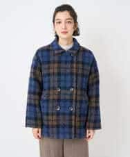 NHVAE33690 GIANNI LO GIUDICE(小さいサイズ)(メゾン ドゥ サンク) ループチェックウールコート ネイビー系