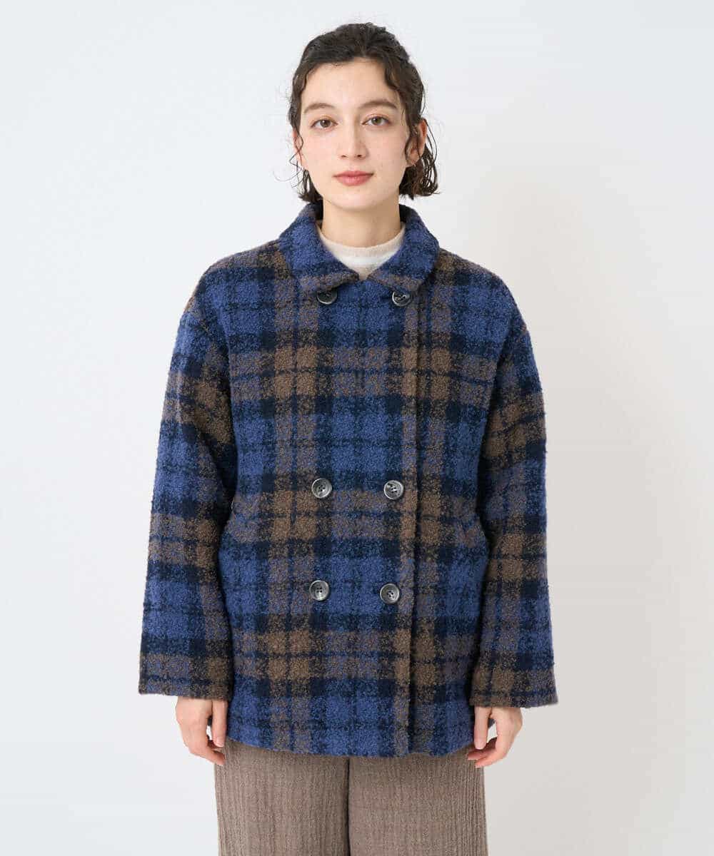 NHVAE33690 GIANNI LO GIUDICE(小さいサイズ)(メゾン ドゥ サンク) ループチェックウールコート ネイビー系