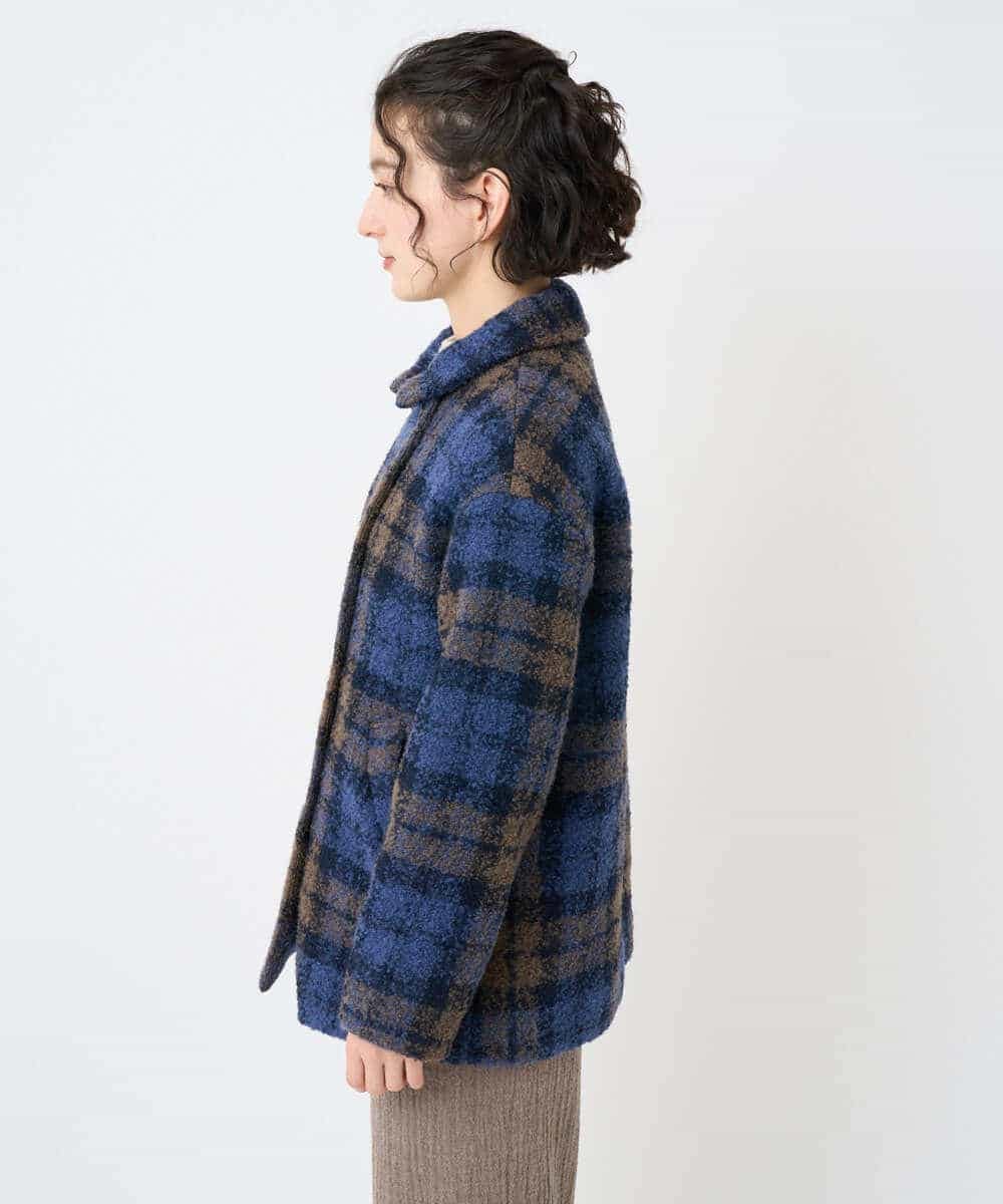 NHVAE33690 GIANNI LO GIUDICE(小さいサイズ)(メゾン ドゥ サンク) ループチェックウールコート ネイビー系