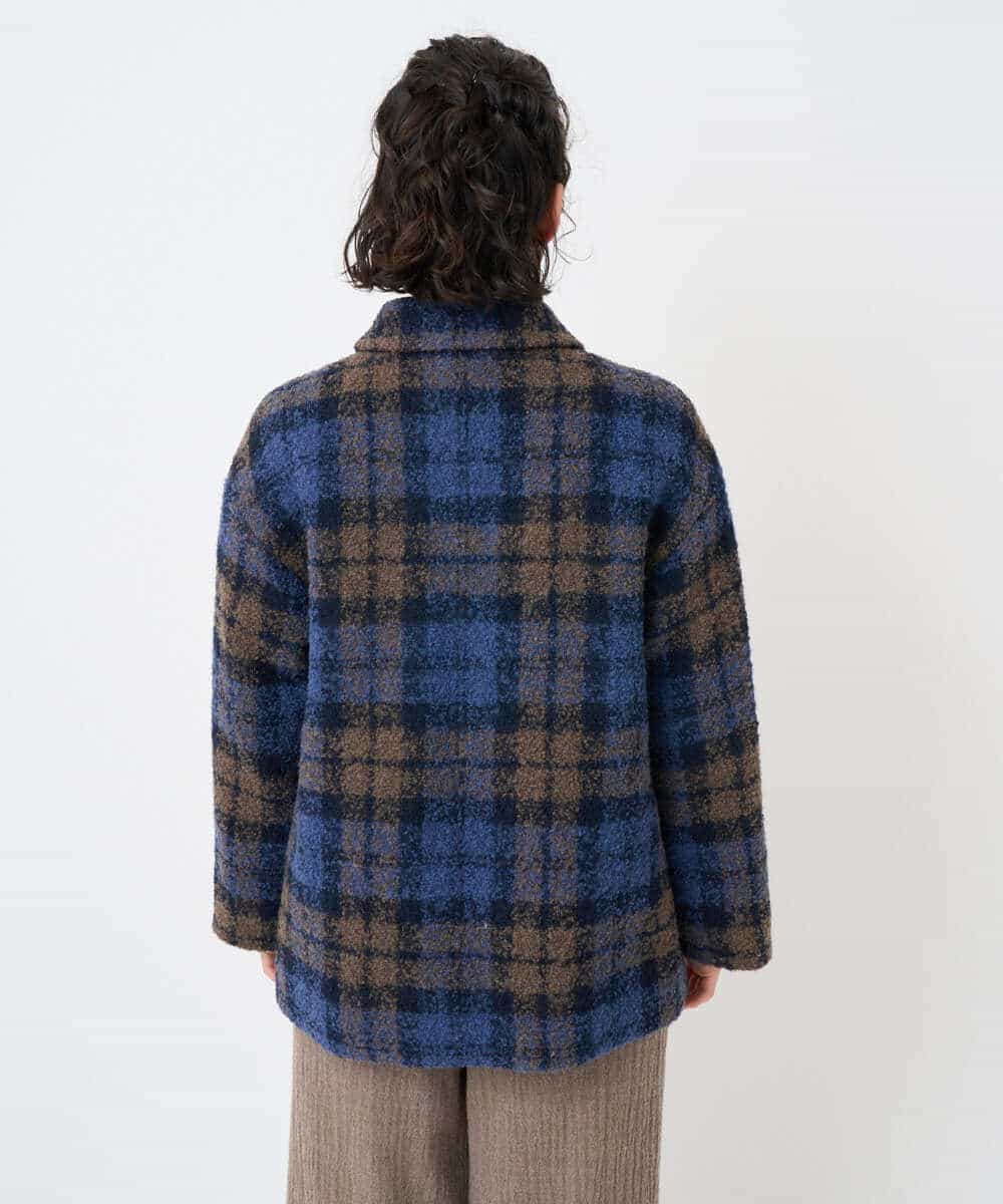 NHVAE33690 GIANNI LO GIUDICE(小さいサイズ)(メゾン ドゥ サンク) ループチェックウールコート ネイビー系