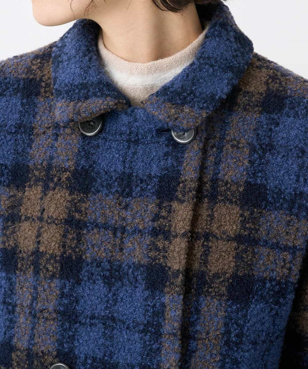 NHVAE33690 GIANNI LO GIUDICE(小さいサイズ)(メゾン ドゥ サンク) ループチェックウールコート ネイビー系