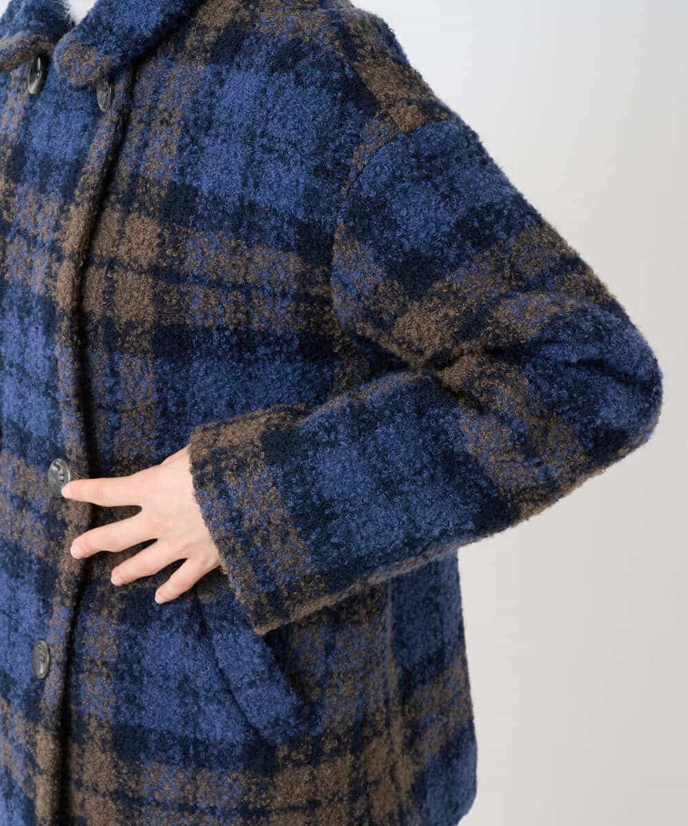 NHVAE33690 GIANNI LO GIUDICE(小さいサイズ)(メゾン ドゥ サンク) ループチェックウールコート ネイビー系