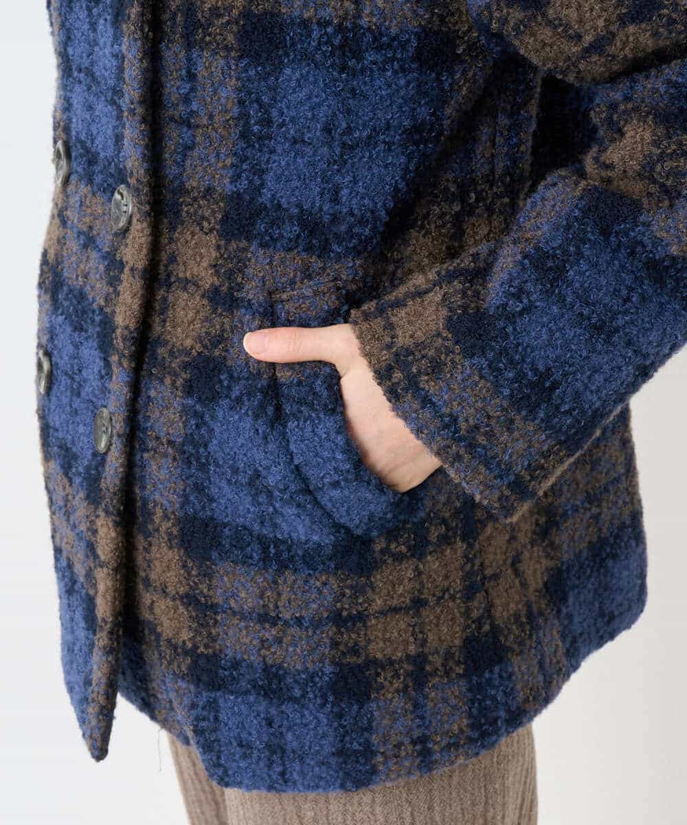 NHVAE33690 GIANNI LO GIUDICE(小さいサイズ)(メゾン ドゥ サンク) ループチェックウールコート ネイビー系