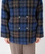 NHVAE33690 GIANNI LO GIUDICE(小さいサイズ)(メゾン ドゥ サンク) ループチェックウールコート ネイビー系