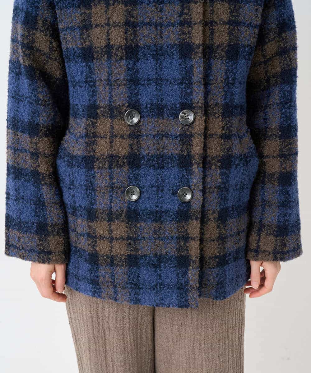 NHVAE33690 GIANNI LO GIUDICE(小さいサイズ)(メゾン ドゥ サンク) ループチェックウールコート ネイビー系