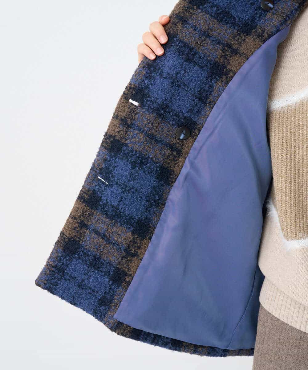 NHVAE33690 GIANNI LO GIUDICE(小さいサイズ)(メゾン ドゥ サンク) ループチェックウールコート ネイビー系