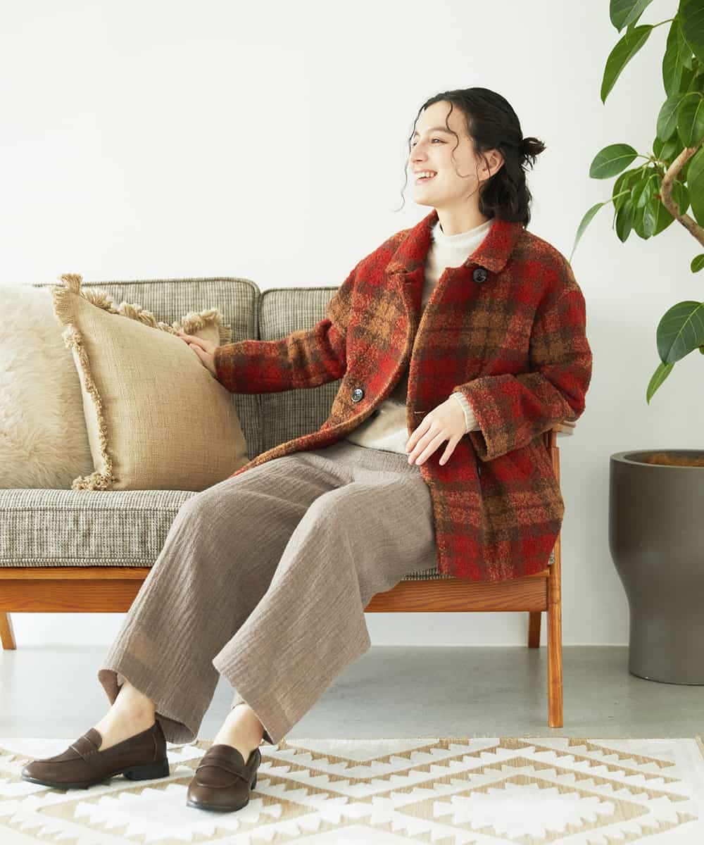 NHVAE33690 GIANNI LO GIUDICE(小さいサイズ)(メゾン ドゥ サンク) ループチェックウールコート ネイビー系