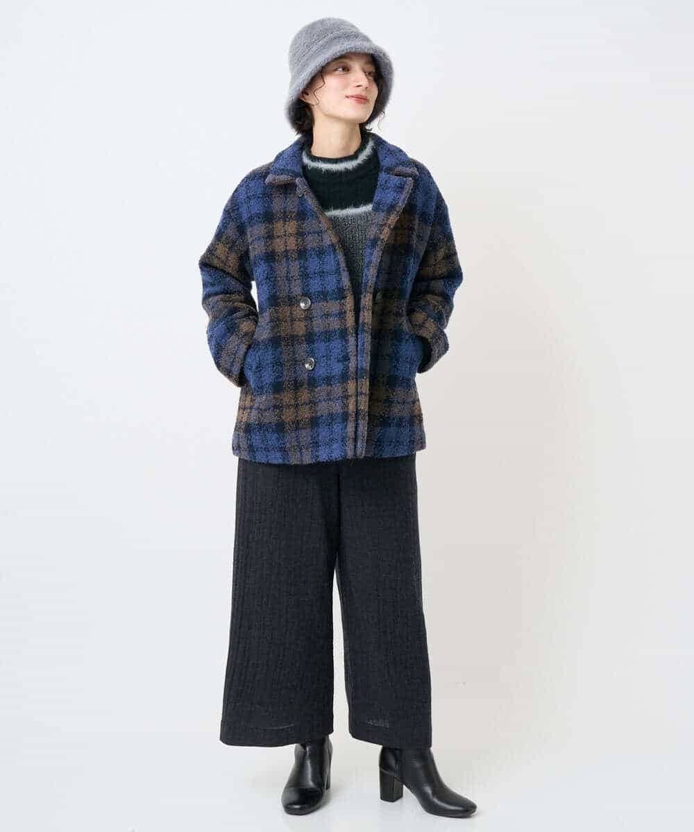 NHVAE33690 GIANNI LO GIUDICE(小さいサイズ)(メゾン ドゥ サンク) ループチェックウールコート ネイビー系