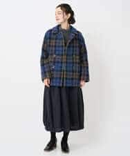 NHVAE33690 GIANNI LO GIUDICE(小さいサイズ)(メゾン ドゥ サンク) ループチェックウールコート ネイビー系
