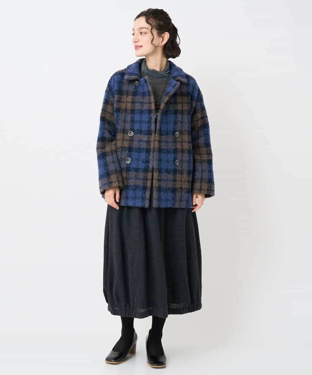 NHVAE33690 GIANNI LO GIUDICE(小さいサイズ)(メゾン ドゥ サンク) ループチェックウールコート ネイビー系