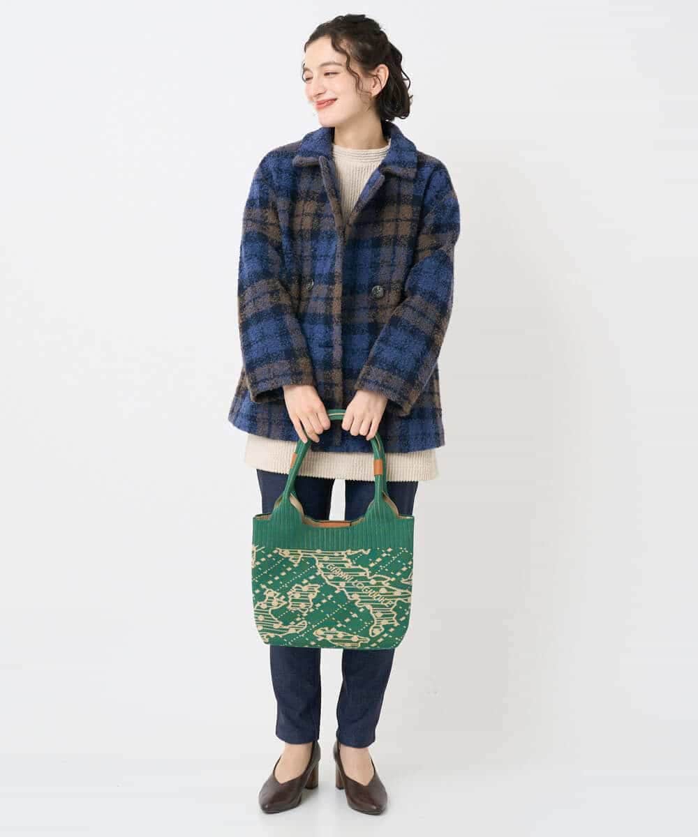 NHVAE33690 GIANNI LO GIUDICE(小さいサイズ)(メゾン ドゥ サンク) ループチェックウールコート ネイビー系