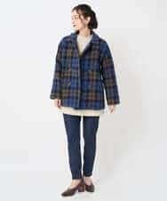 NHVAE33690 GIANNI LO GIUDICE(小さいサイズ)(メゾン ドゥ サンク) ループチェックウールコート ネイビー系