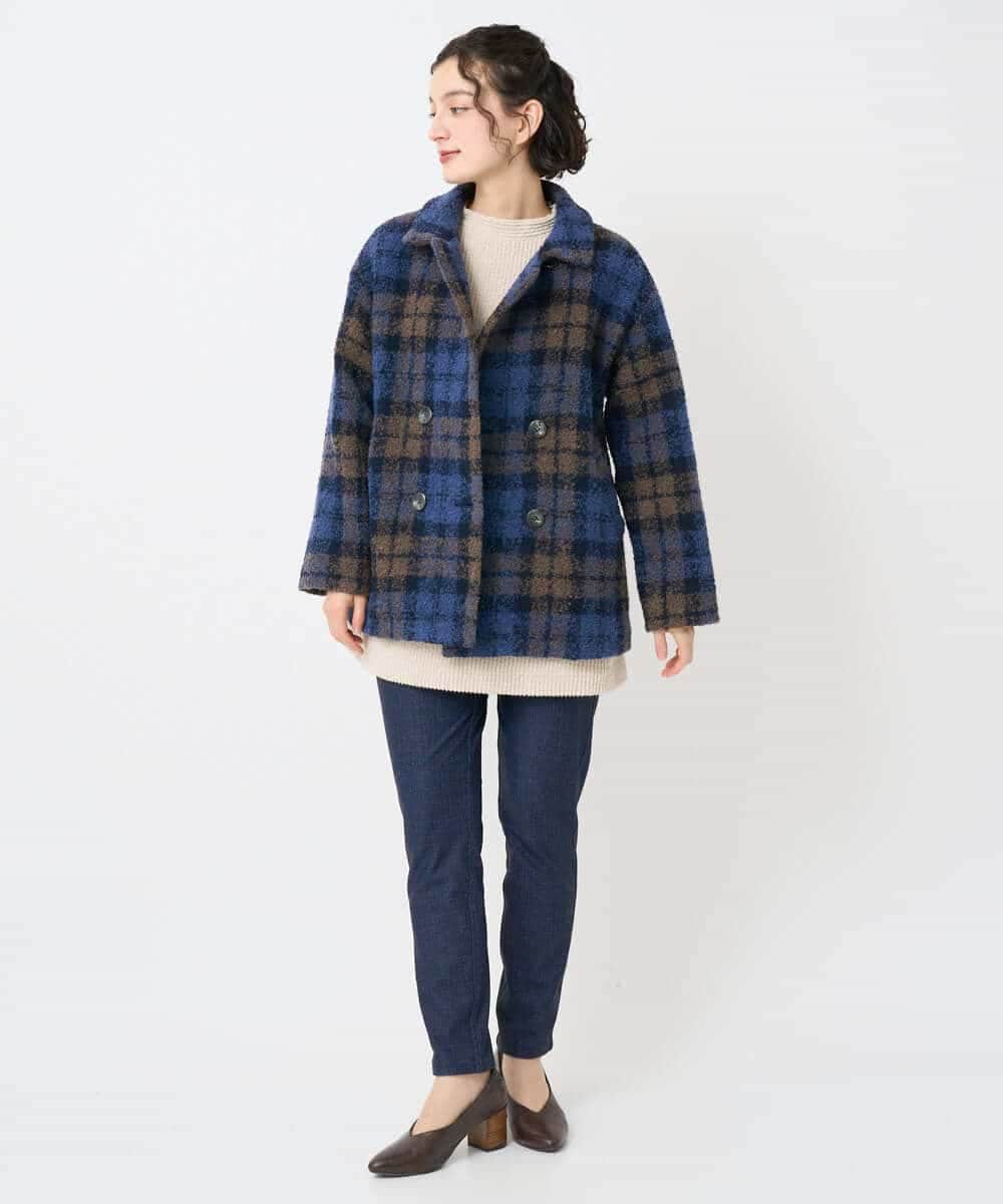 NHVAE33690 GIANNI LO GIUDICE(小さいサイズ)(メゾン ドゥ サンク) ループチェックウールコート ネイビー系