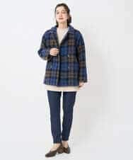 NHVAE33690 GIANNI LO GIUDICE(小さいサイズ)(メゾン ドゥ サンク) ループチェックウールコート ネイビー系