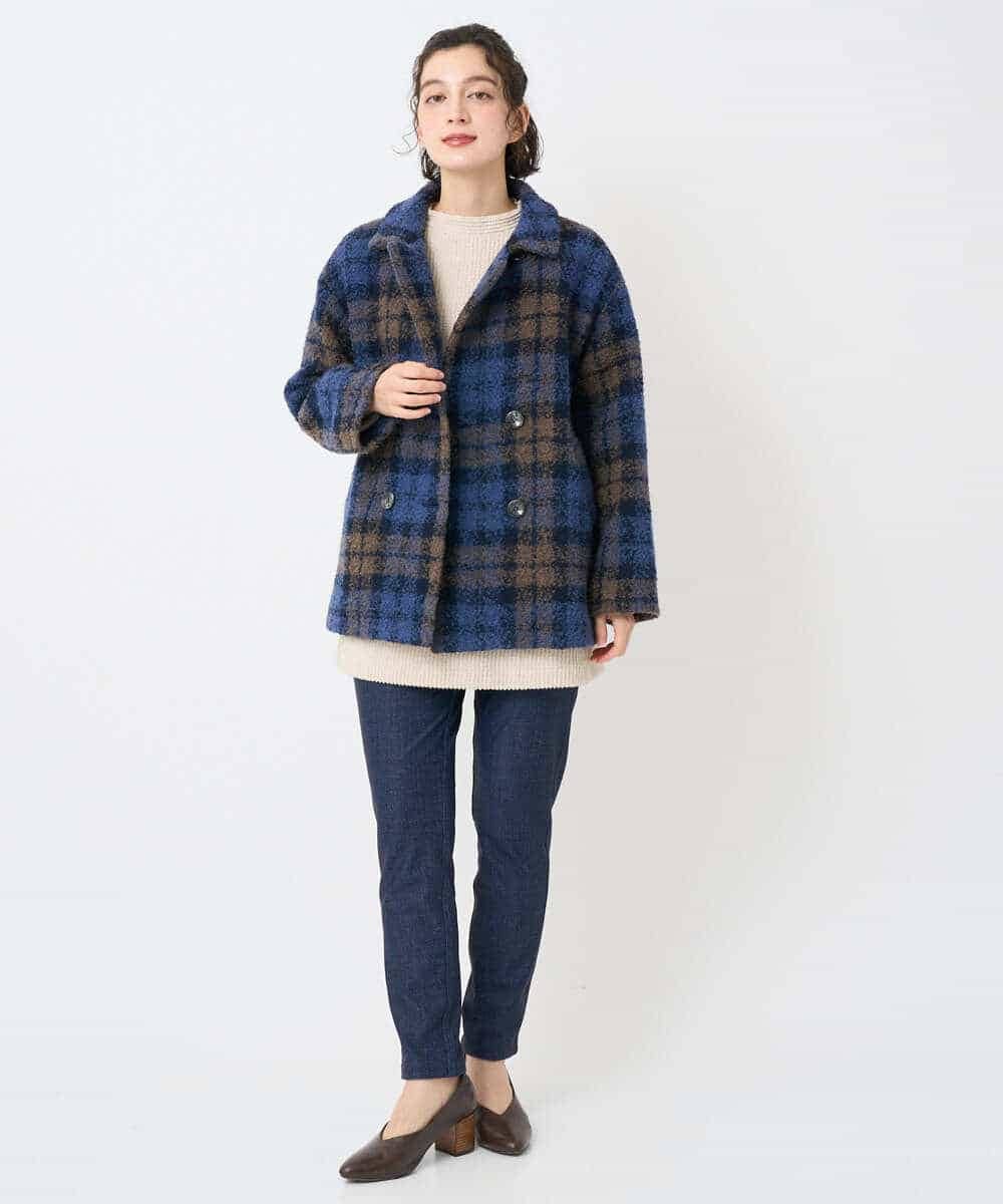 NHVAE33690 GIANNI LO GIUDICE(小さいサイズ)(メゾン ドゥ サンク) ループチェックウールコート ネイビー系