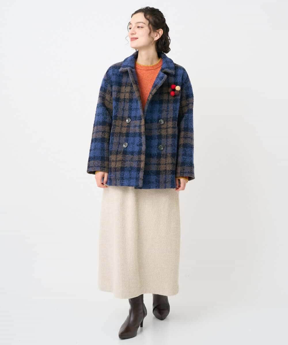 NHVAE33690 GIANNI LO GIUDICE(小さいサイズ)(メゾン ドゥ サンク) ループチェックウールコート ネイビー系