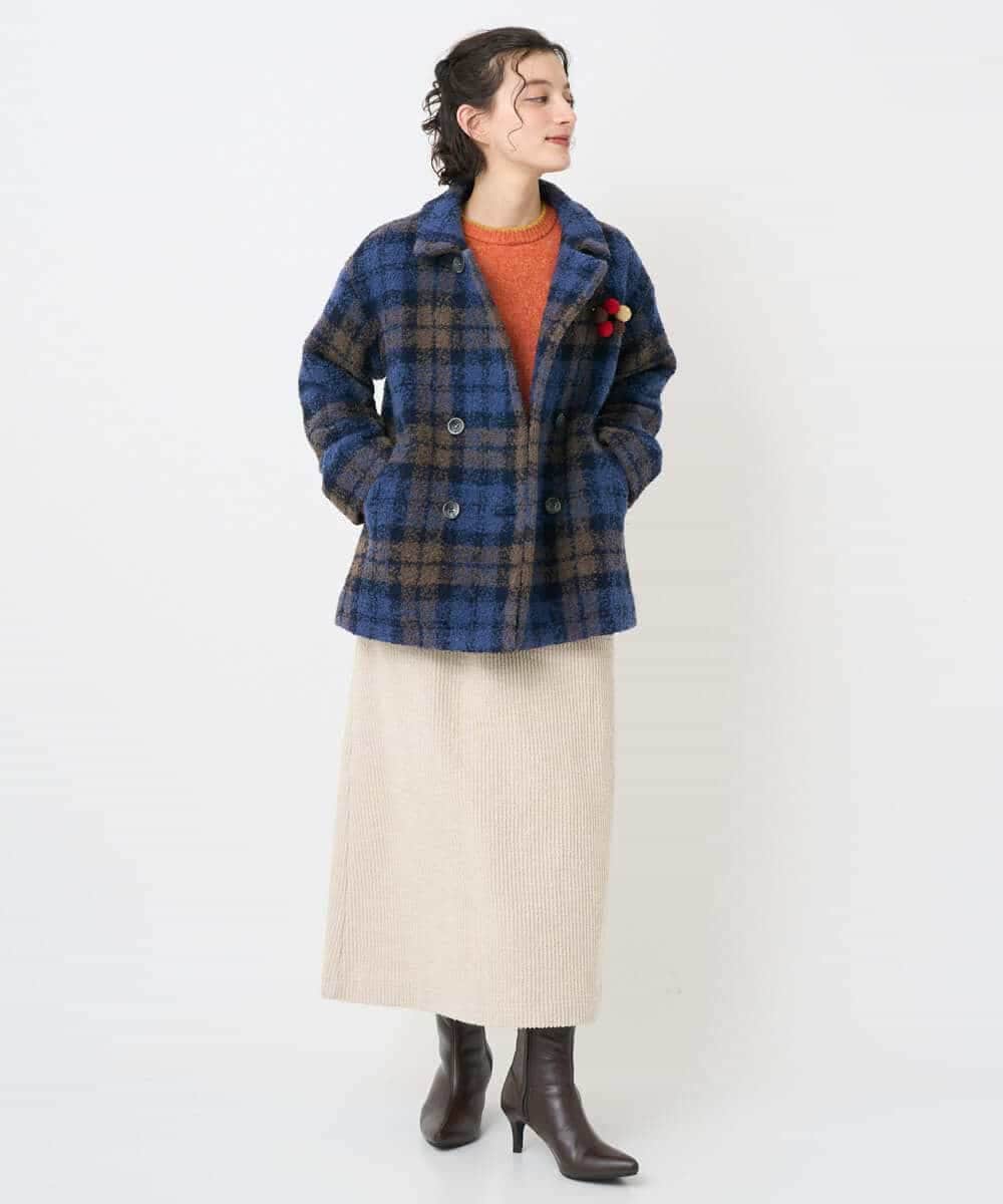 NHVAE33690 GIANNI LO GIUDICE(小さいサイズ)(メゾン ドゥ サンク) ループチェックウールコート ネイビー系