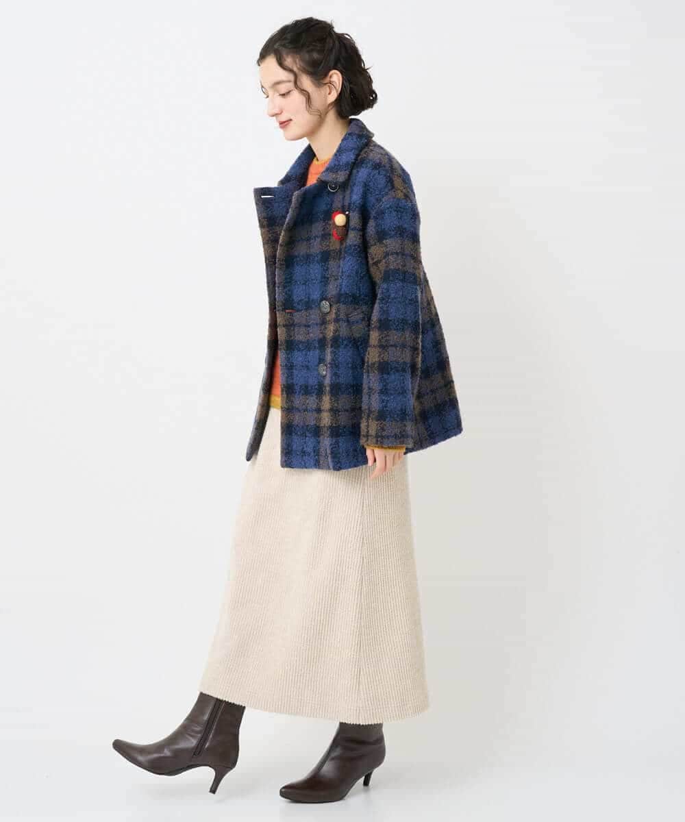 NHVAE33690 GIANNI LO GIUDICE(小さいサイズ)(メゾン ドゥ サンク) ループチェックウールコート ネイビー系