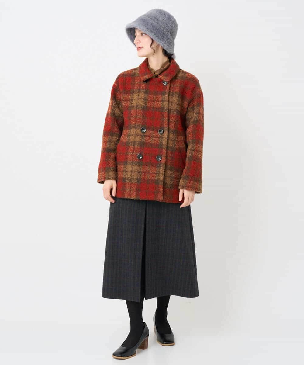 NHVAE33690 GIANNI LO GIUDICE(小さいサイズ)(メゾン ドゥ サンク) ループチェックウールコート ネイビー系