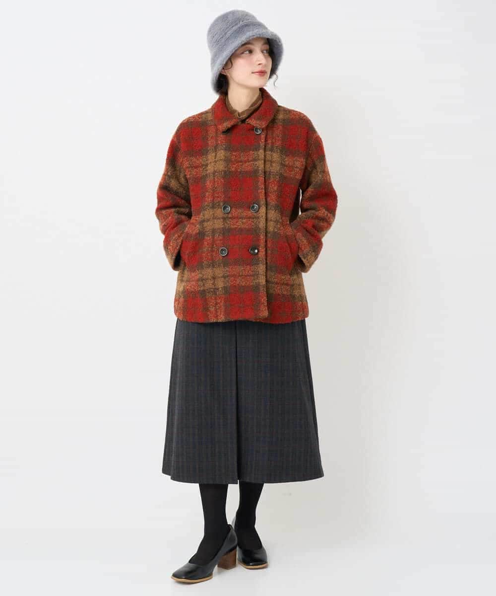 NHVAE33690 GIANNI LO GIUDICE(小さいサイズ)(メゾン ドゥ サンク) ループチェックウールコート ネイビー系