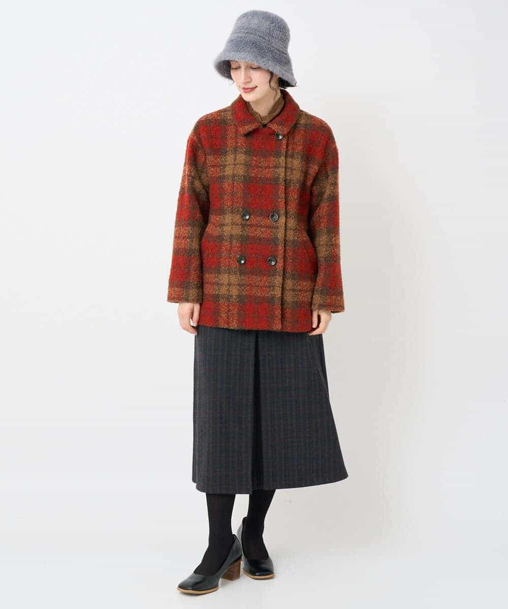 NHVAE33690 GIANNI LO GIUDICE(小さいサイズ)(メゾン ドゥ サンク) ループチェックウールコート ネイビー系