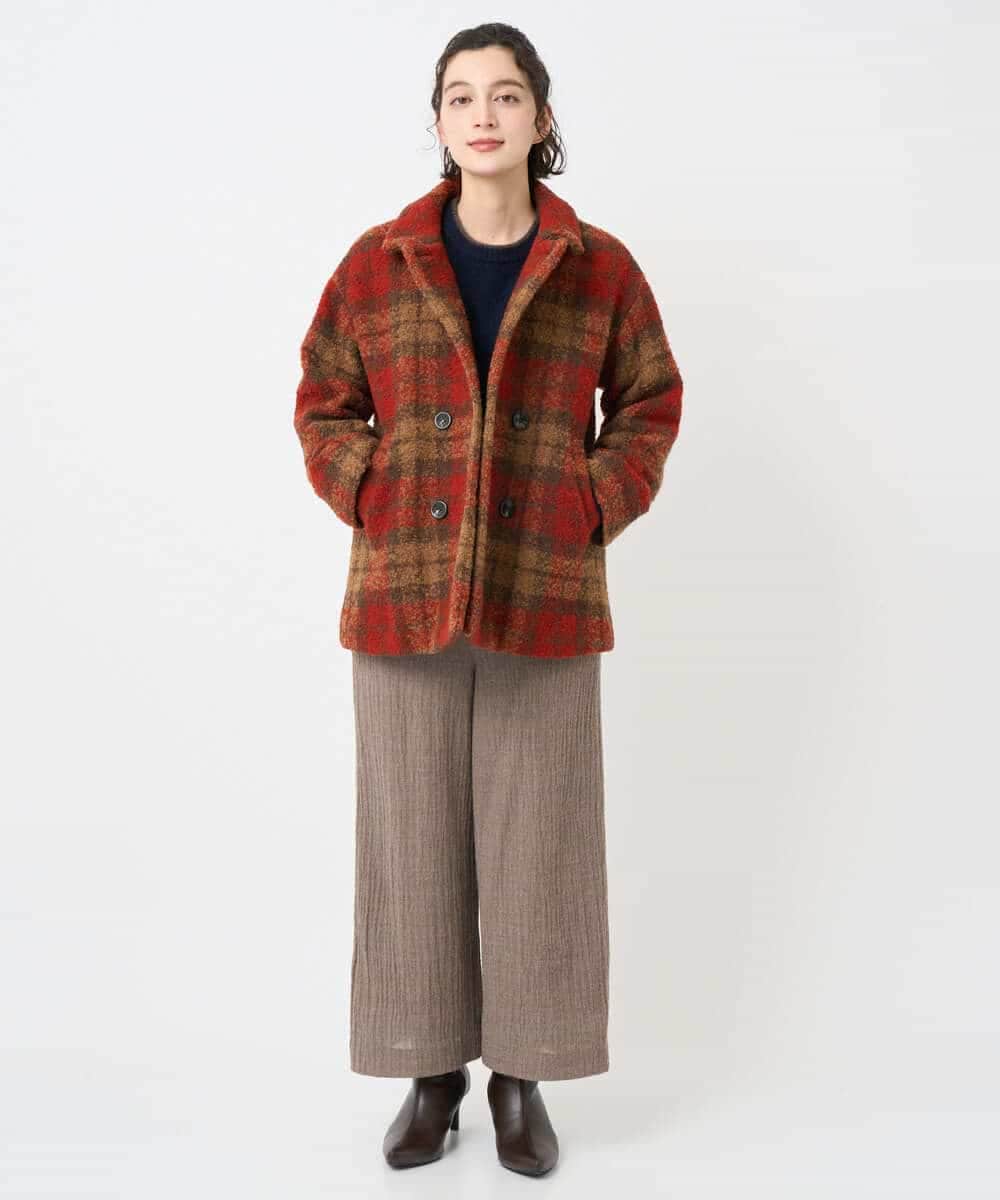 NHVAE33690 GIANNI LO GIUDICE(小さいサイズ)(メゾン ドゥ サンク) ループチェックウールコート ネイビー系