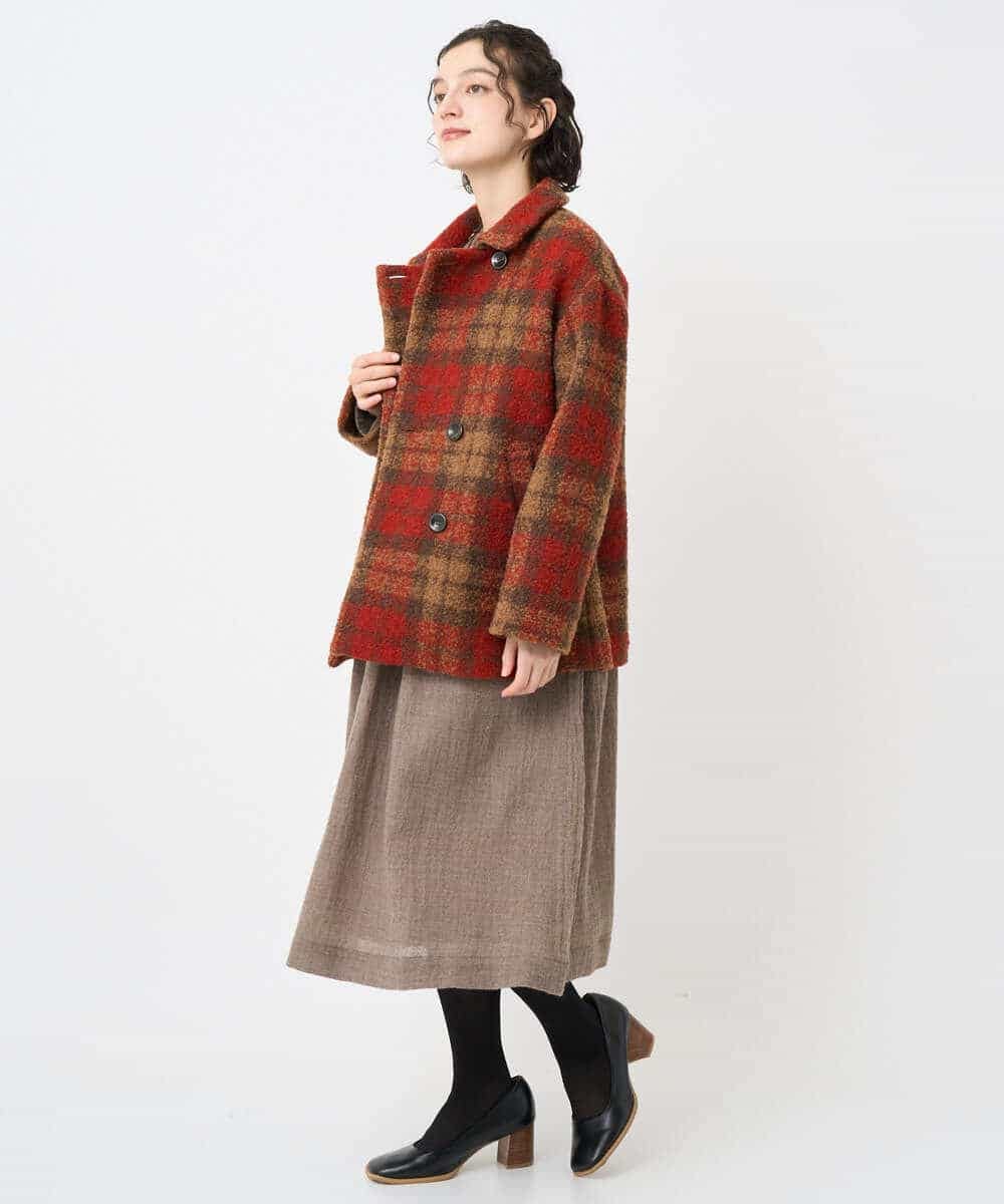 NHVAE33690 GIANNI LO GIUDICE(小さいサイズ)(メゾン ドゥ サンク) ループチェックウールコート ネイビー系