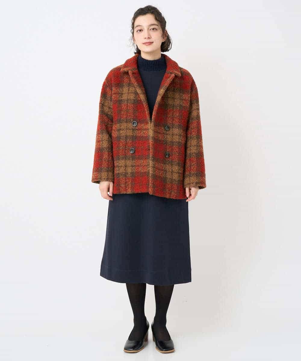 NHVAE33690 GIANNI LO GIUDICE(小さいサイズ)(メゾン ドゥ サンク) ループチェックウールコート ネイビー系