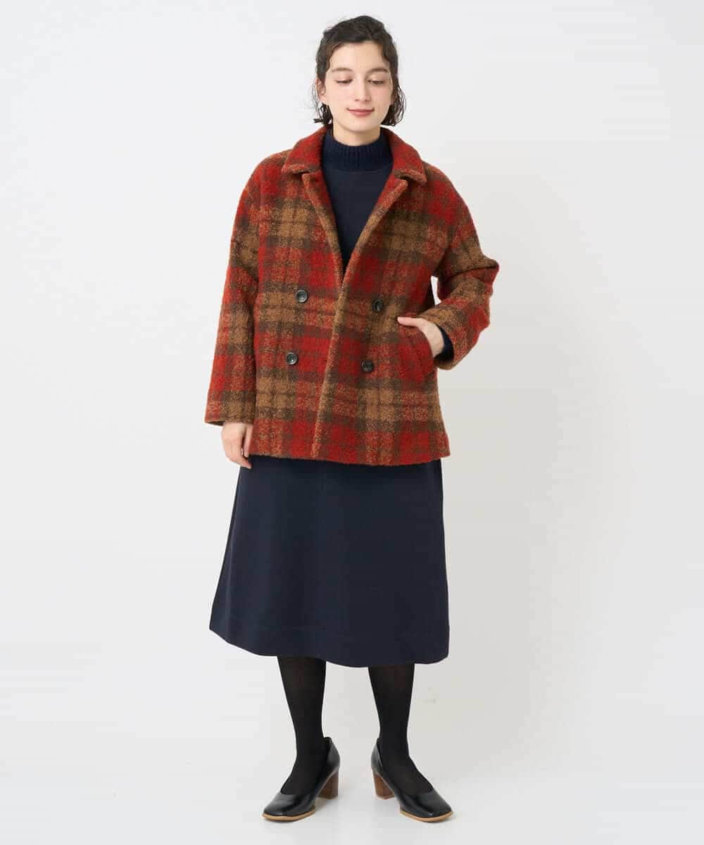 NHVAE33690 GIANNI LO GIUDICE(小さいサイズ)(メゾン ドゥ サンク) ループチェックウールコート ネイビー系