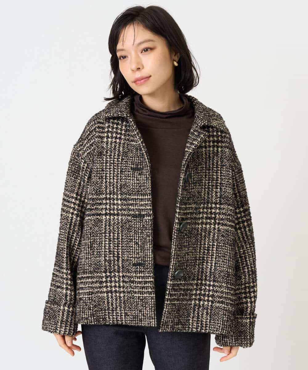 NHVAH36690 GIANNI LO GIUDICE(小さいサイズ)(メゾン ドゥ サンク) [日本製]グレンチェックツイードコート ブラック