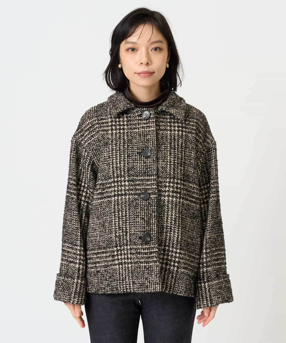 NHVAH36690 GIANNI LO GIUDICE(小さいサイズ)(メゾン ドゥ サンク) [日本製]グレンチェックツイードコート ブラック