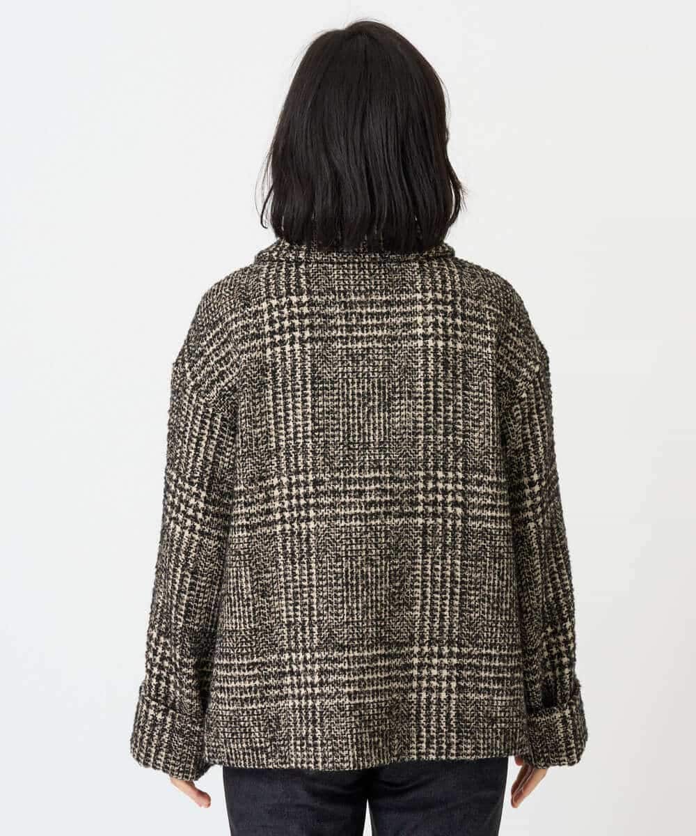 NHVAH36690 GIANNI LO GIUDICE(小さいサイズ)(メゾン ドゥ サンク) [日本製]グレンチェックツイードコート ブラック