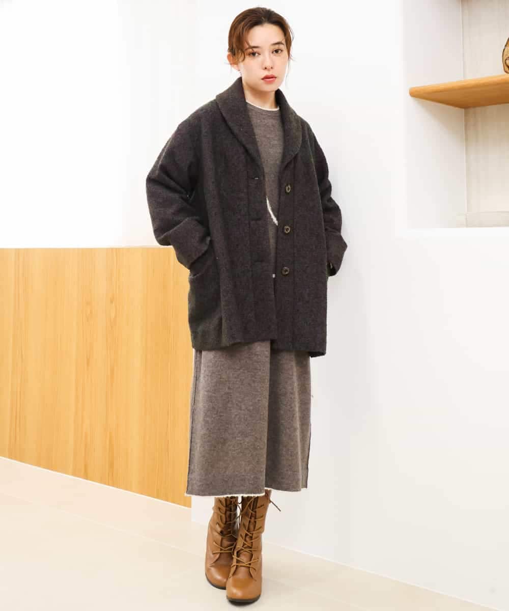NHVAH45690 GIANNI LO GIUDICE(小さいサイズ)(メゾン ドゥ サンク) [日本製]シャンブレーネップループツイードコート グリーン
