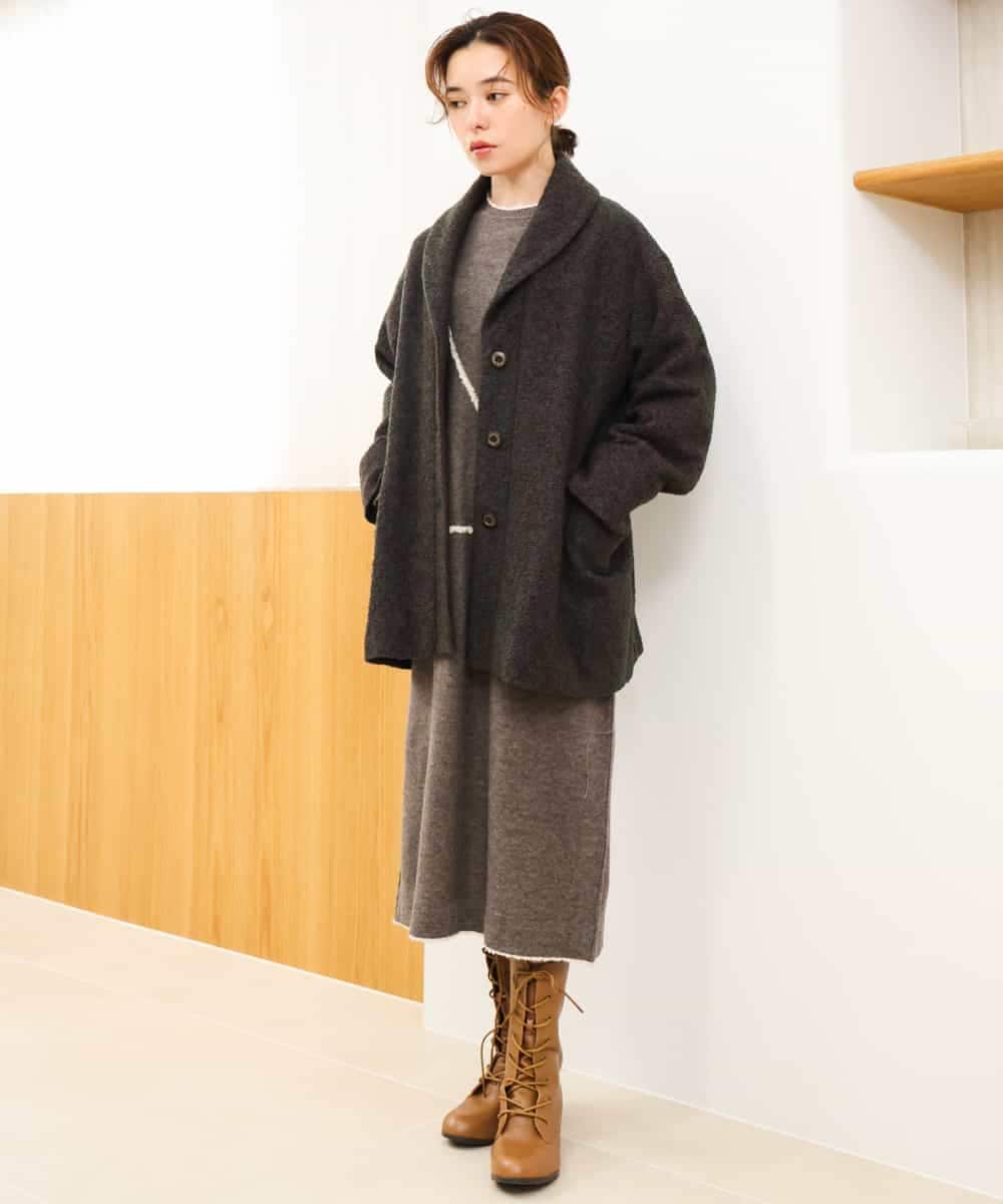 NHVAH45690 GIANNI LO GIUDICE(小さいサイズ)(メゾン ドゥ サンク) [日本製]シャンブレーネップループツイードコート グリーン