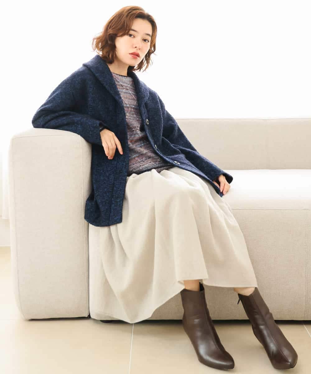 NHVAH45690 GIANNI LO GIUDICE(小さいサイズ)(メゾン ドゥ サンク) [日本製]シャンブレーネップループツイードコート グリーン