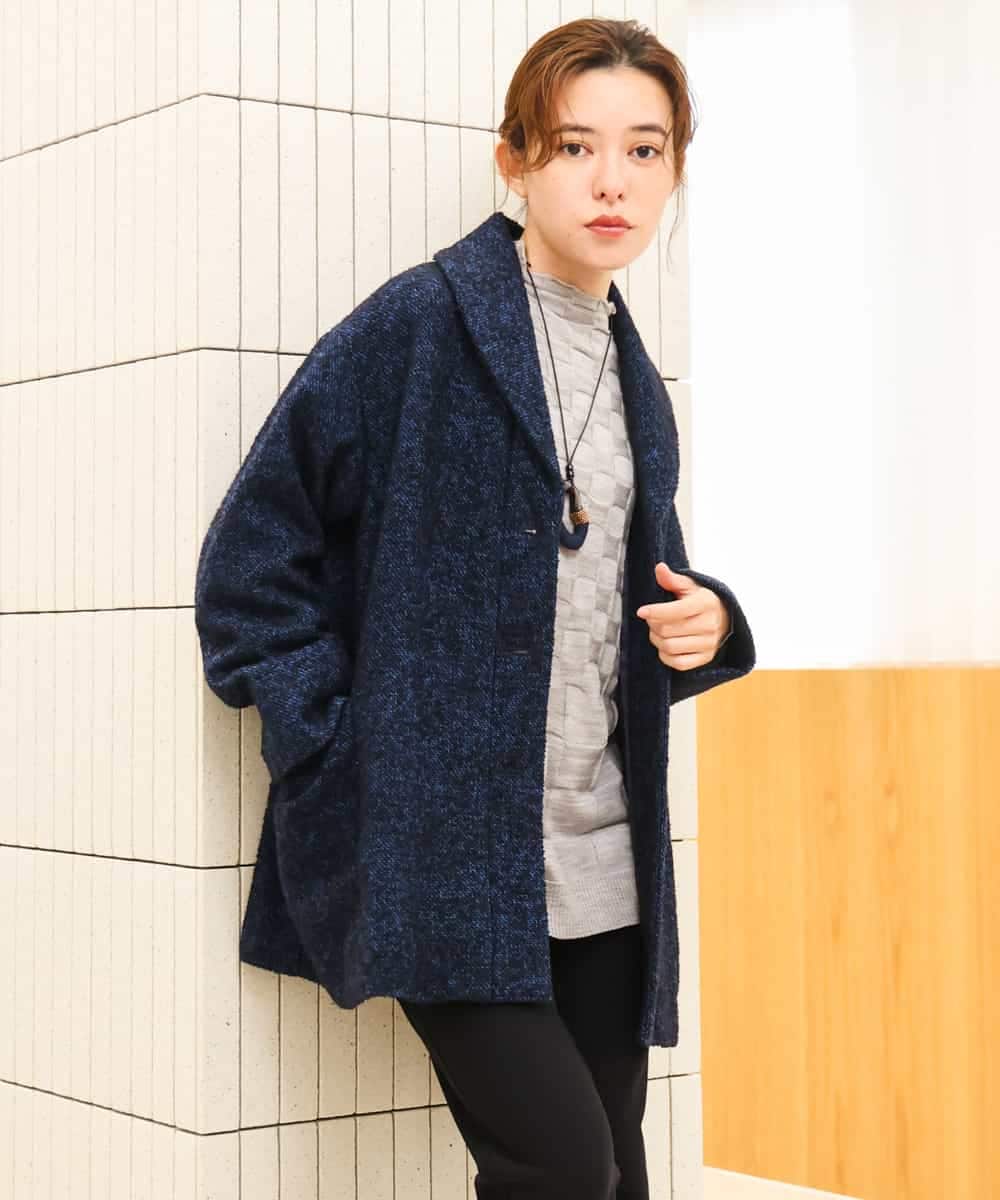 NHVAH45690 GIANNI LO GIUDICE(小さいサイズ)(メゾン ドゥ サンク) [日本製]シャンブレーネップループツイードコート ネイビー
