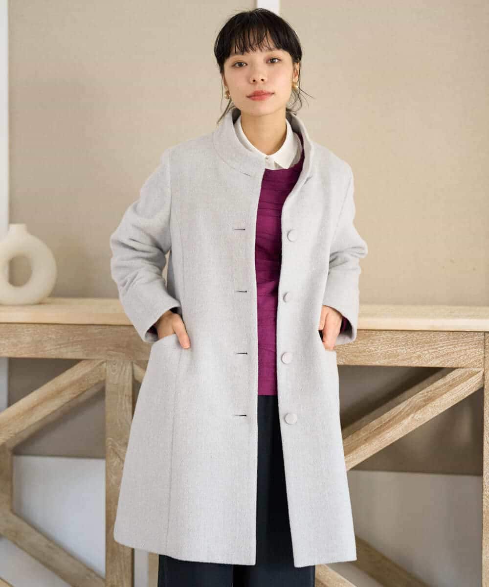 NHVAI88890 GIANNI LO GIUDICE(小さいサイズ)(メゾン ドゥ サンク) アンゴラ混ウールスタンドカラーコート ベージュ