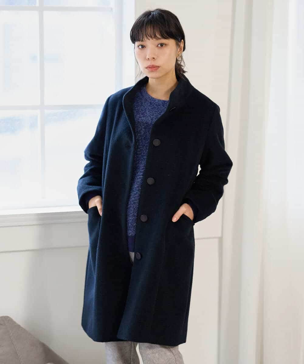 NHVAI88890 GIANNI LO GIUDICE(小さいサイズ)(メゾン ドゥ サンク) アンゴラ混ウールスタンドカラーコート ベージュ