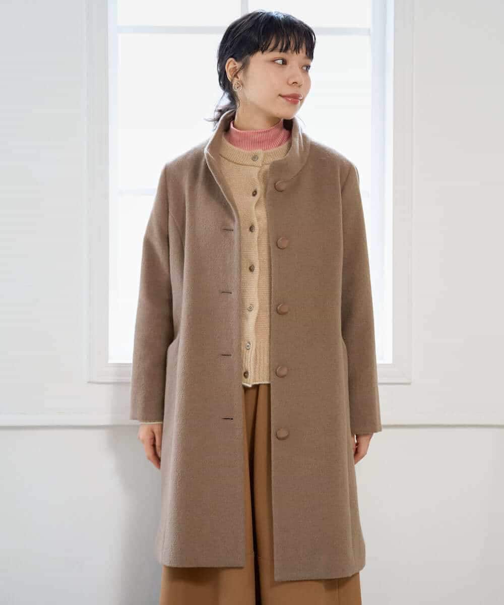 NHVAI88890 GIANNI LO GIUDICE(小さいサイズ)(メゾン ドゥ サンク) アンゴラ混ウールスタンドカラーコート ベージュ